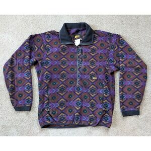 Vintage REI Fleece Jacket Mens Medium 1/2 Zip Aztec Southwestern Pattern Purple